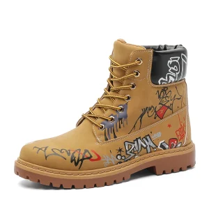 Men's Graffiti Yellow Boots Fashion Casual Martin Boots