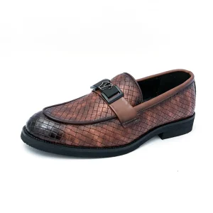 Classic Men's Slip on Lazy Loafers Business Formal Plaid Pattern Casual Walking Shoes